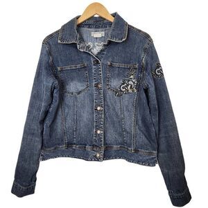 Zena‎ Jeans blue jacket embroidered floral size XL